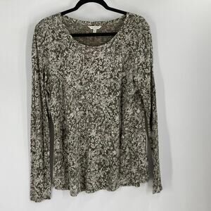 Lucky Brand Olive Green Floral Cotton Modal Long Sleeve Boho Top Women’s Large